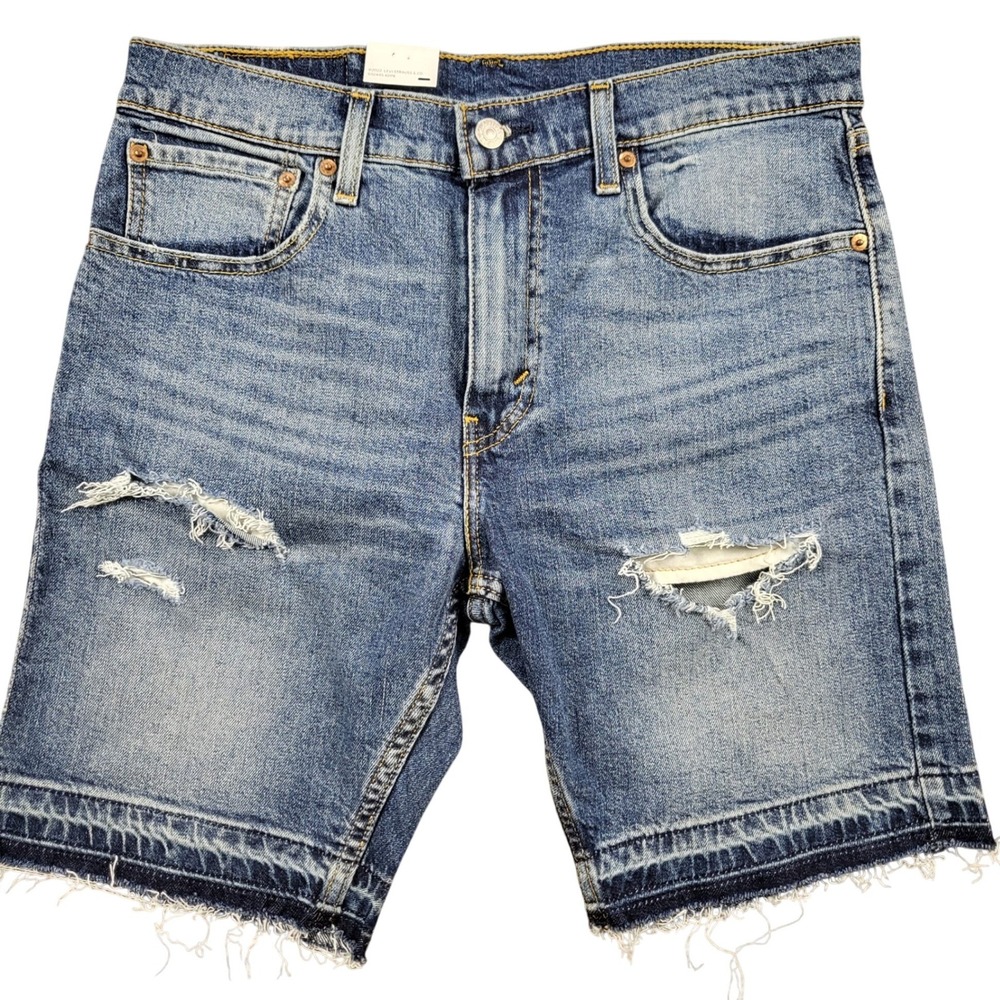 Levis 412 Slim Fit‎ Distressed Denim Shorts Mens 32 Blue Raw Hem 39387-0052